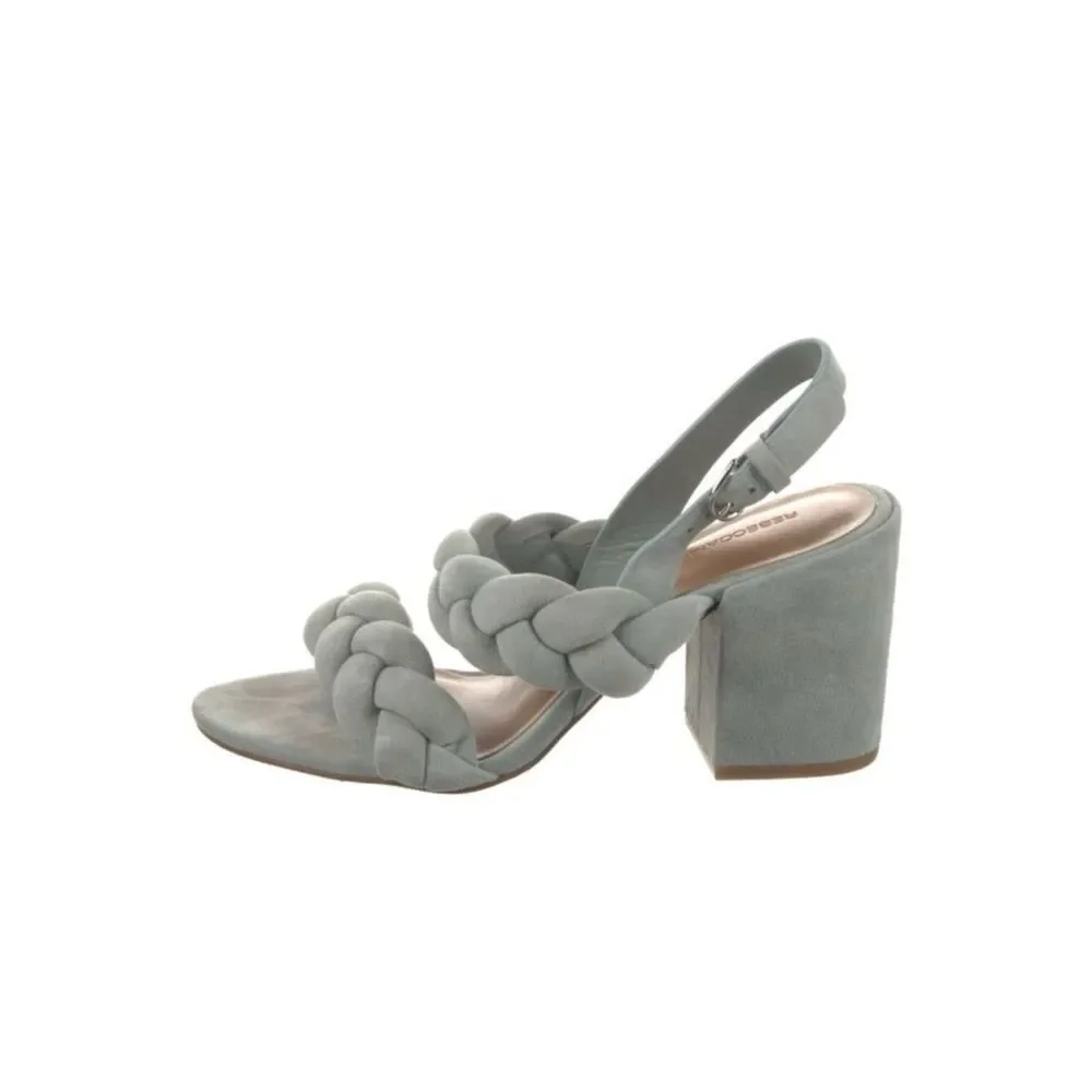 rebecca minkoff Authentic Blue Green Suede Leather Block Heel Braided Sandals 7